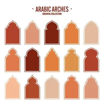 Islamic frames, oriental style objects. Arabic shapes, windows and arches Stock Illustration