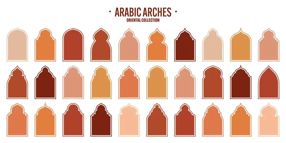 Islamic frames, oriental style objects. Arabic shapes, windows and arches Stock Illustration