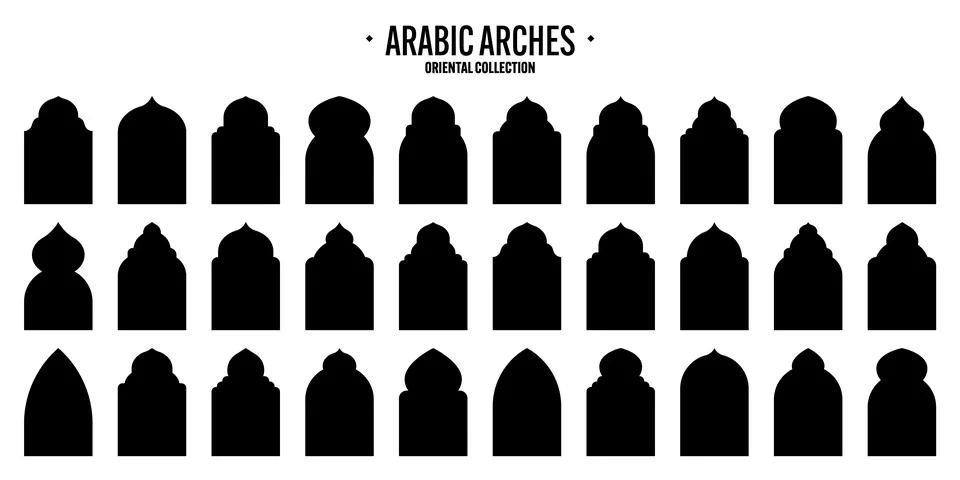 Islamic frames, oriental style objects. Arabic shapes, windows and arches Stock Illustration