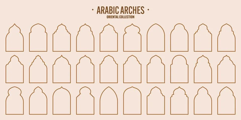 Islamic frames, oriental style objects. Arabic shapes, windows and arches Stock Illustration