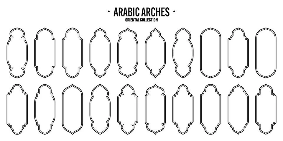 Islamic frames, oriental style objects. Arabic shapes, windows and arches Stock Illustration