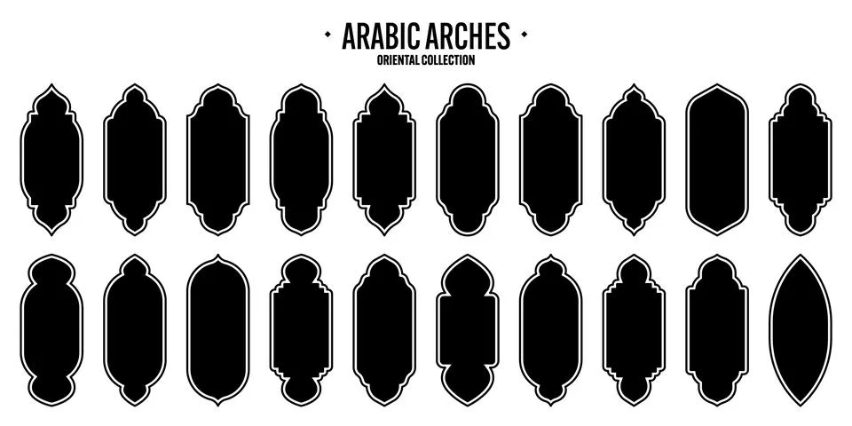 Islamic frames, oriental style objects. Arabic shapes, windows and arches Stock Illustration