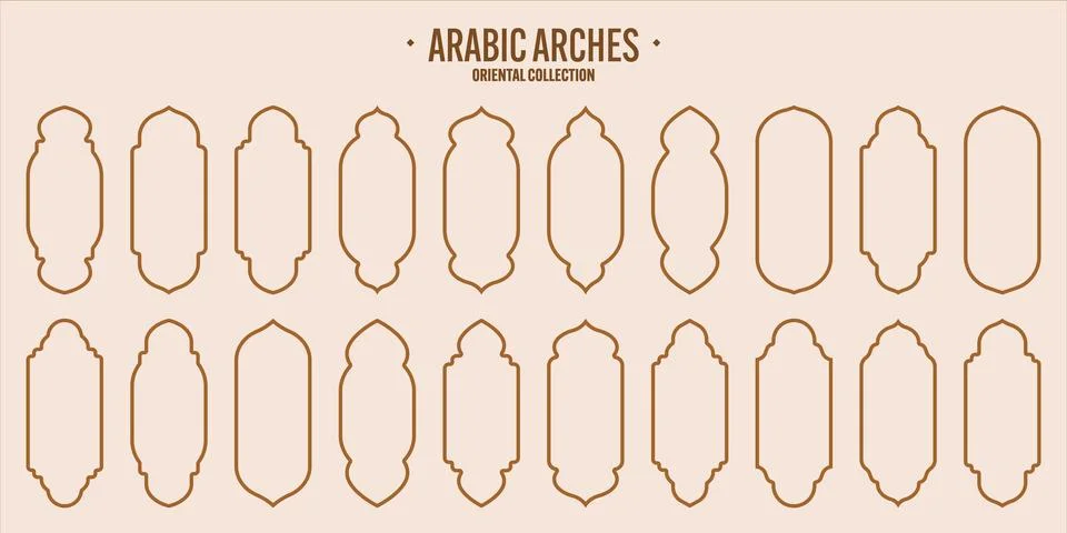 Islamic frames, oriental style objects. Arabic shapes, windows and arches Illustrazione stock