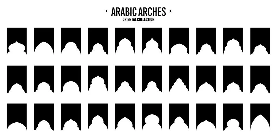 Islamic frames, oriental style objects. Arabic shapes, windows and arches Stock Illustration
