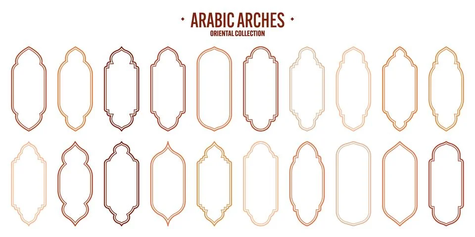Islamic frames, oriental style objects. Arabic shapes, windows and arches Illustrazione stock