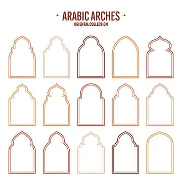 Islamic frames, oriental style objects. Arabic shapes, windows and arches Stock Illustration