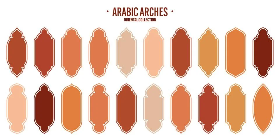 Islamic frames, oriental style objects. Arabic shapes, windows and arches Stock Illustration
