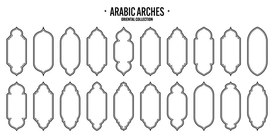Islamic frames, oriental style objects. Arabic shapes, windows and arches Stock Illustration