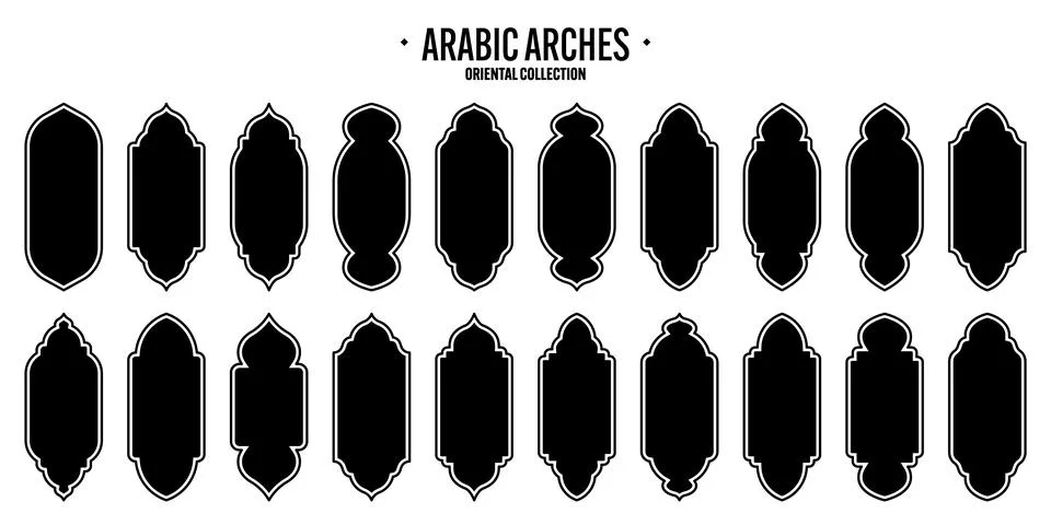 Islamic frames, oriental style objects. Arabic shapes, windows and arches Stock Illustration