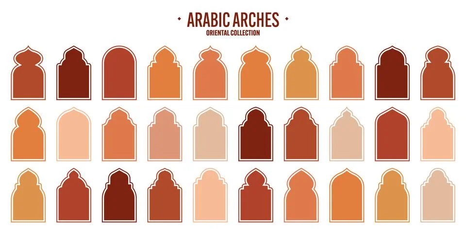 Islamic frames, oriental style objects. Arabic shapes, windows and arches Stock Illustration