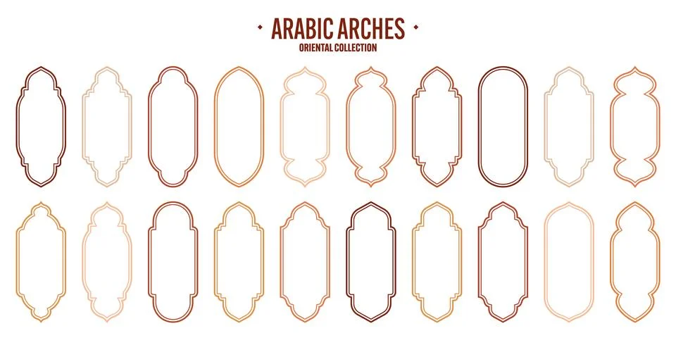 Islamic frames, oriental style objects. Arabic shapes, windows and arches Stock Illustration