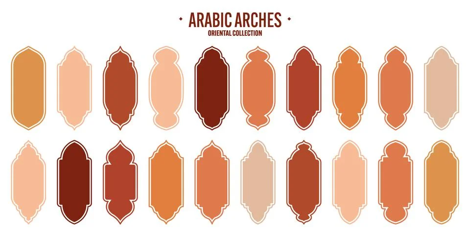 Islamic frames, oriental style objects. Arabic shapes, windows and arches Stock Illustration