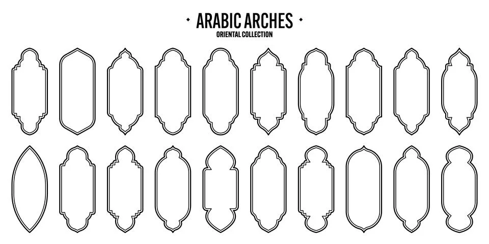 Islamic frames, oriental style objects. Arabic shapes, windows and arches Stock Illustration