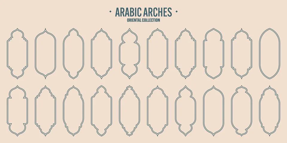 Islamic frames, oriental style objects. Arabic shapes, windows and arches Stock Illustration