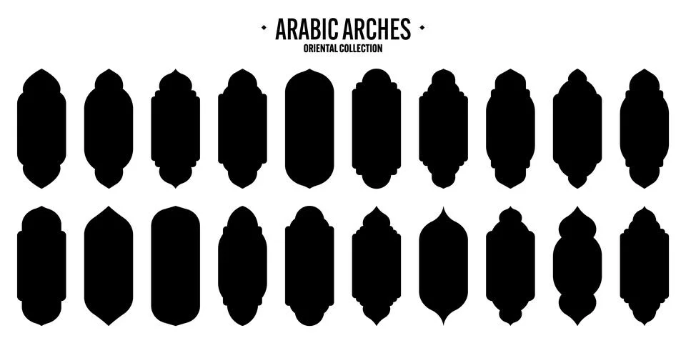 Islamic frames, oriental style objects. Arabic shapes, windows and arches Stock Illustration