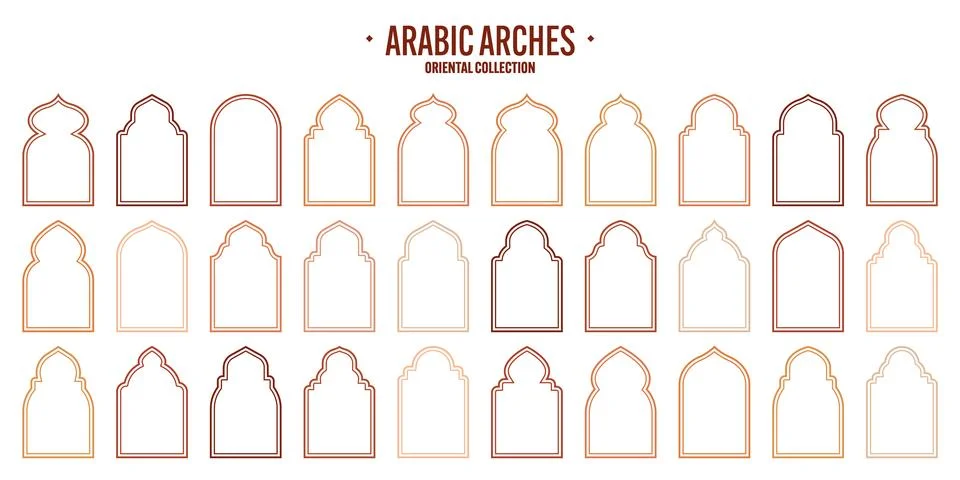 Islamic frames, oriental style objects. Arabic shapes, windows and arches Stock Illustration