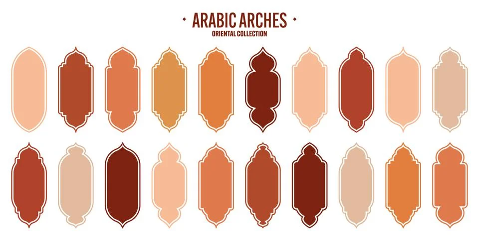 Islamic frames, oriental style objects. Arabic shapes, windows and arches Stock Illustration