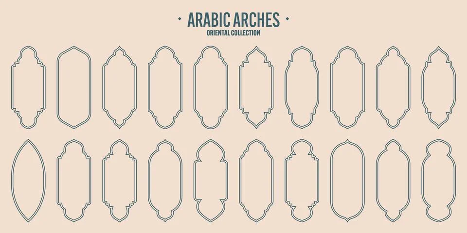 Islamic frames, oriental style objects. Arabic shapes, windows and arches Stock Illustration