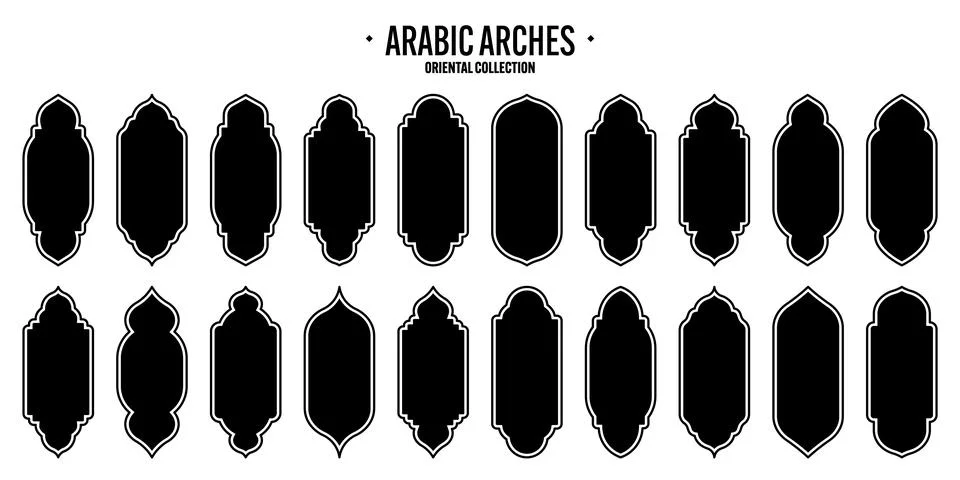 Islamic frames, oriental style objects. Arabic shapes, windows and arches Stock Illustration