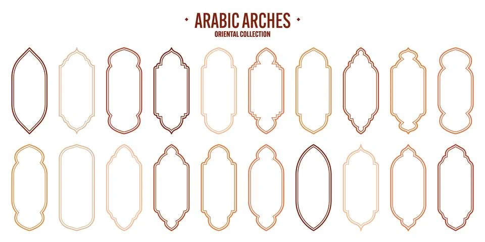 Islamic frames, oriental style objects. Arabic shapes, windows and arches Stock Illustration