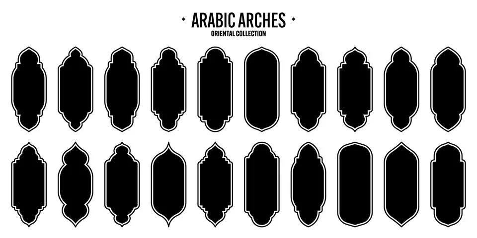 Islamic frames, oriental style objects. Arabic shapes, windows and arches Stock Illustration