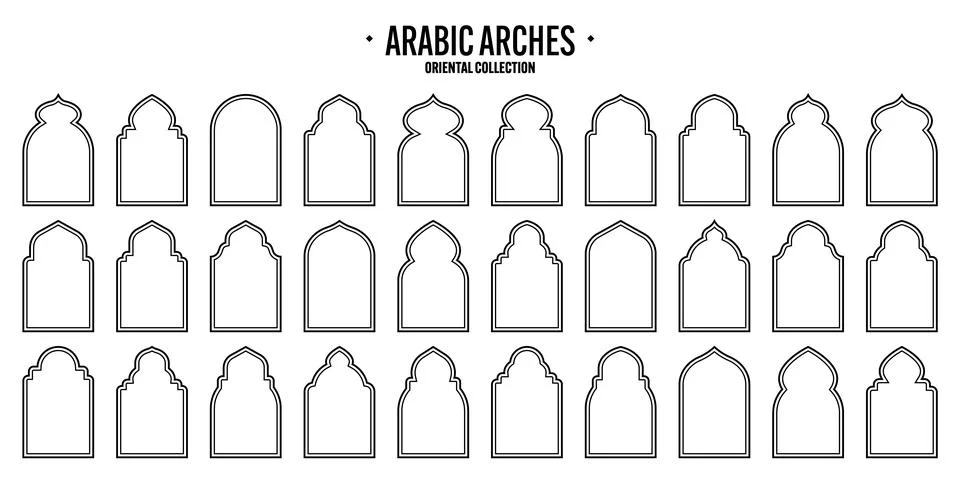 Islamic frames, oriental style objects. Arabic shapes, windows and arches Illustrazione stock
