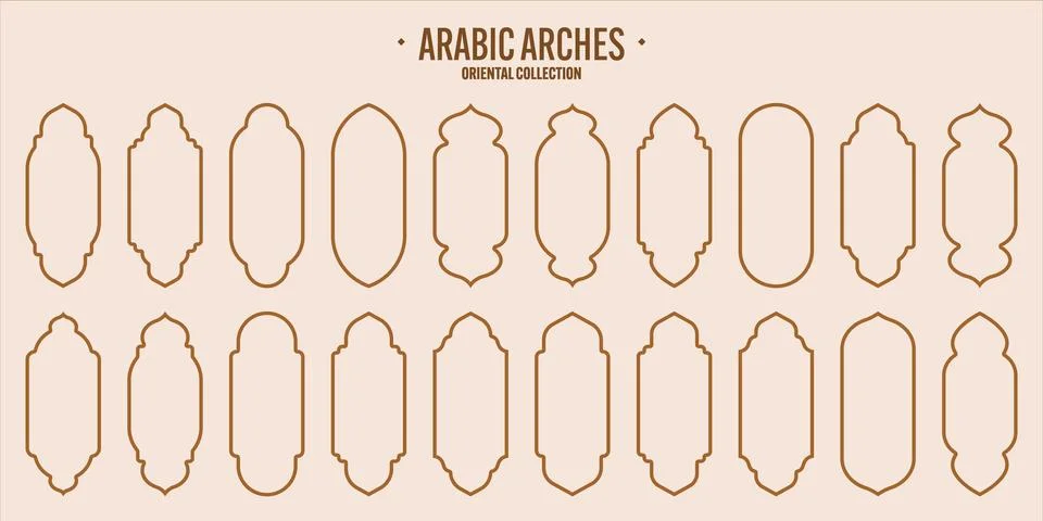 Islamic frames, oriental style objects. Arabic shapes, windows and arches Stock Illustration