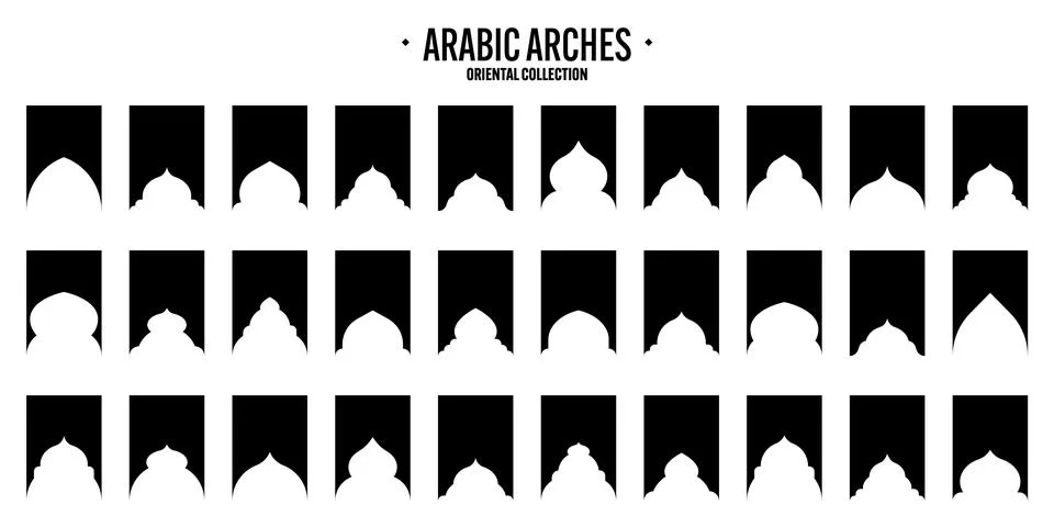 Islamic frames, oriental style objects. Arabic shapes, windows and arches Stock Illustration