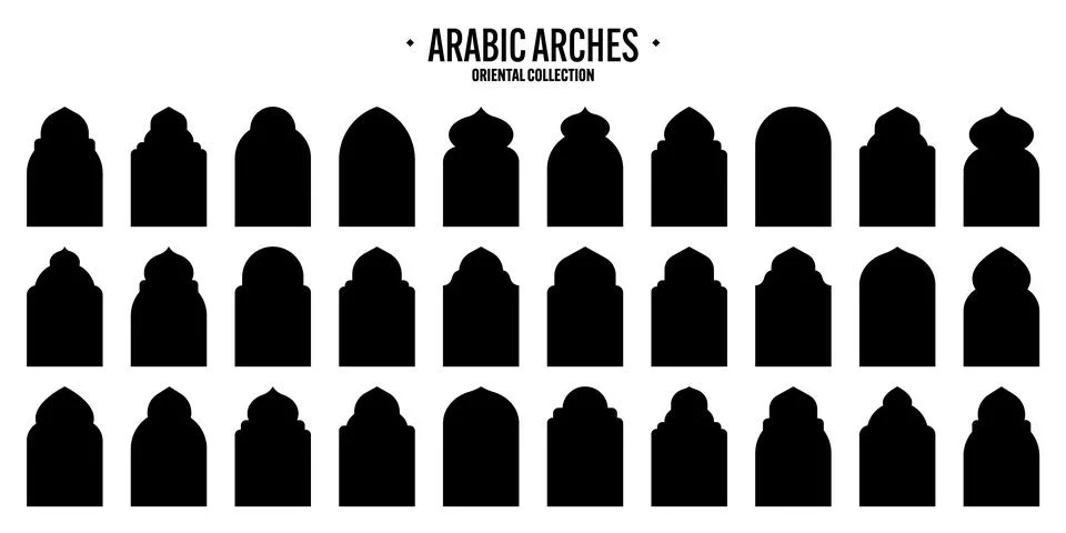 Islamic frames, oriental style objects. Arabic shapes, windows and arches Stock Illustration