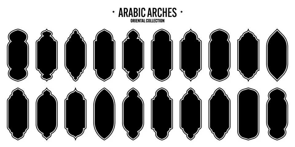 Islamic frames, oriental style objects. Arabic shapes, windows and arches Stock Illustration