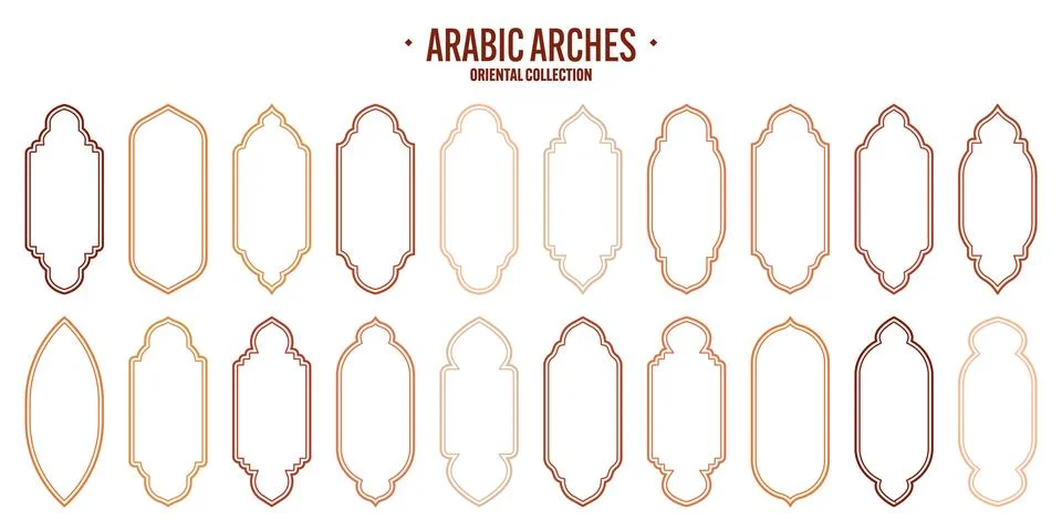 Islamic frames, oriental style objects. Arabic shapes, windows and arches Illustrazione stock