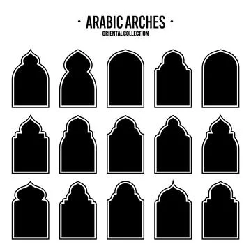 Islamic frames, oriental style objects. Arabic shapes, windows and arches Stock Illustration