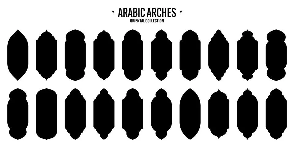 Islamic frames, oriental style objects. Arabic shapes, windows and arches Stock Illustration