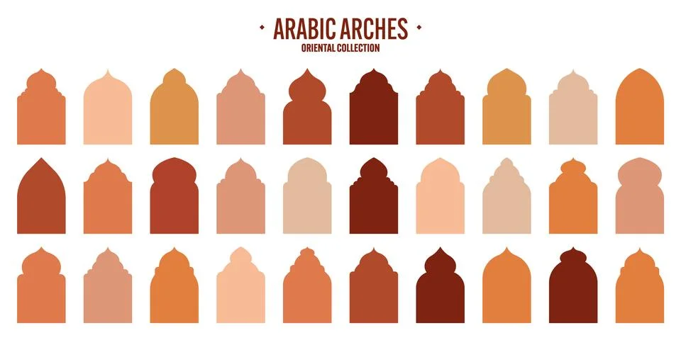 Islamic frames, oriental style objects. Arabic shapes, windows and arches Stock Illustration