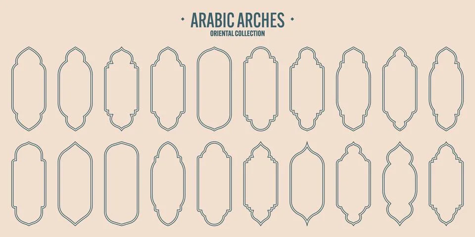 Islamic frames, oriental style objects. Arabic shapes, windows and arches Stock Illustration