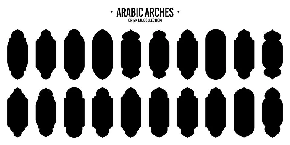 Islamic frames, oriental style objects. Arabic shapes, windows and arches Stock Illustration