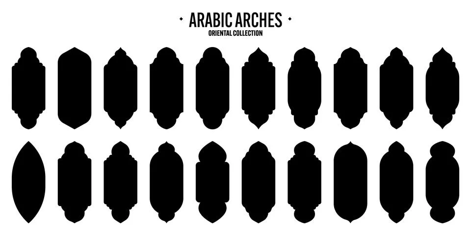 Islamic frames, oriental style objects. Arabic shapes, windows and arches Stock Illustration