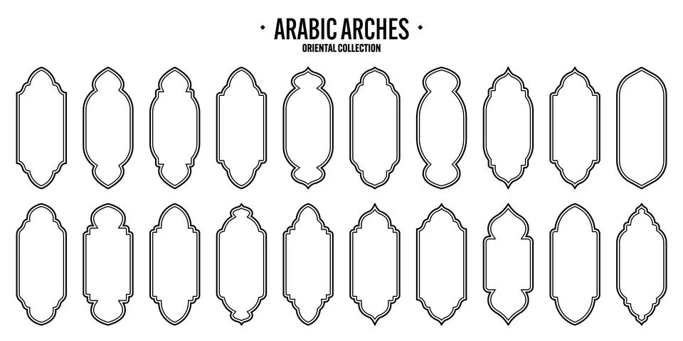 Islamic frames, oriental style objects. Arabic shapes, windows and arches Illustrazione stock