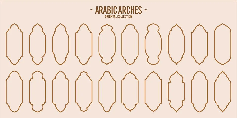 Islamic frames, oriental style objects. Arabic shapes, windows and arches Stock Illustration