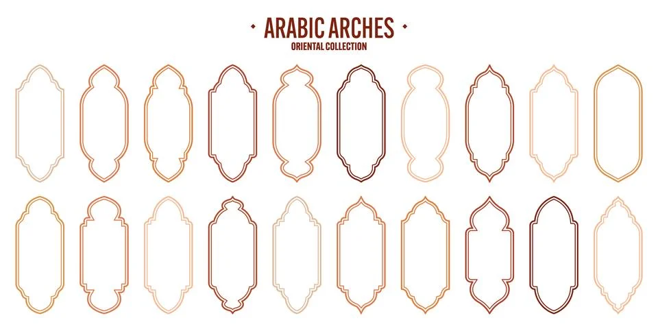 Islamic frames, oriental style objects. Arabic shapes, windows and arches Illustrazione stock