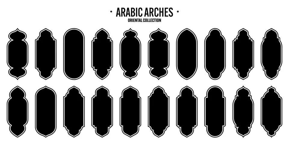 Islamic frames, oriental style objects. Arabic shapes, windows and arches Stock Illustration