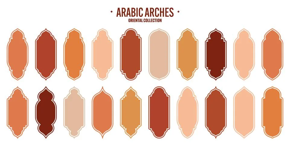 Islamic frames, oriental style objects. Arabic shapes, windows and arches Stock Illustration