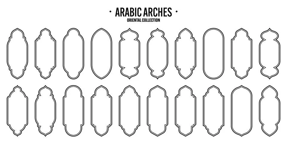 Islamic frames, oriental style objects. Arabic shapes, windows and arches Stock Illustration