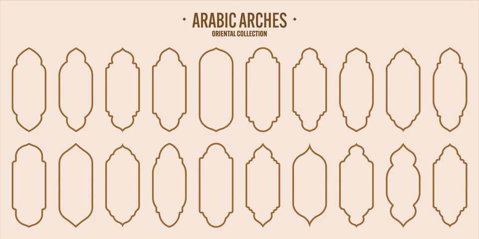 Islamic frames, oriental style objects. Arabic shapes, windows and arches Illustrazione stock