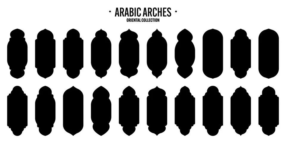 Islamic frames, oriental style objects. Arabic shapes, windows and arches Stock Illustration