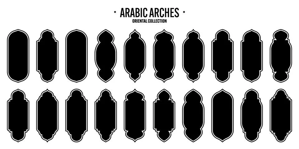 Islamic frames, oriental style objects. Arabic shapes, windows and arches Stock Illustration