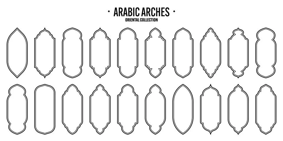 Islamic frames, oriental style objects. Arabic shapes, windows and arches Illustrazione stock