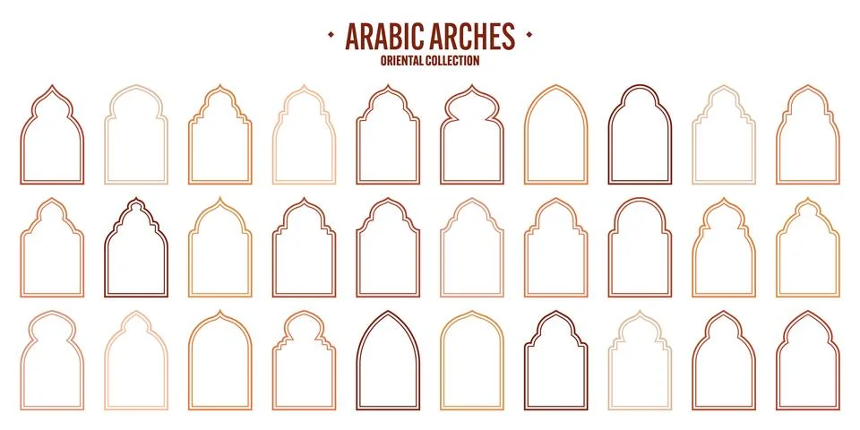 Islamic frames, oriental style objects. Arabic shapes, windows and arches イラスト素材