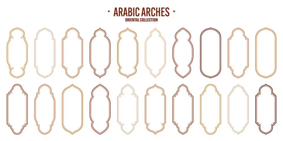 Islamic frames, oriental style objects. Arabic shapes, windows and arches Stock Illustration