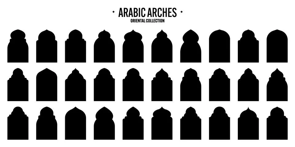 Islamic frames, oriental style objects. Arabic shapes, windows and arches Illustrazione stock